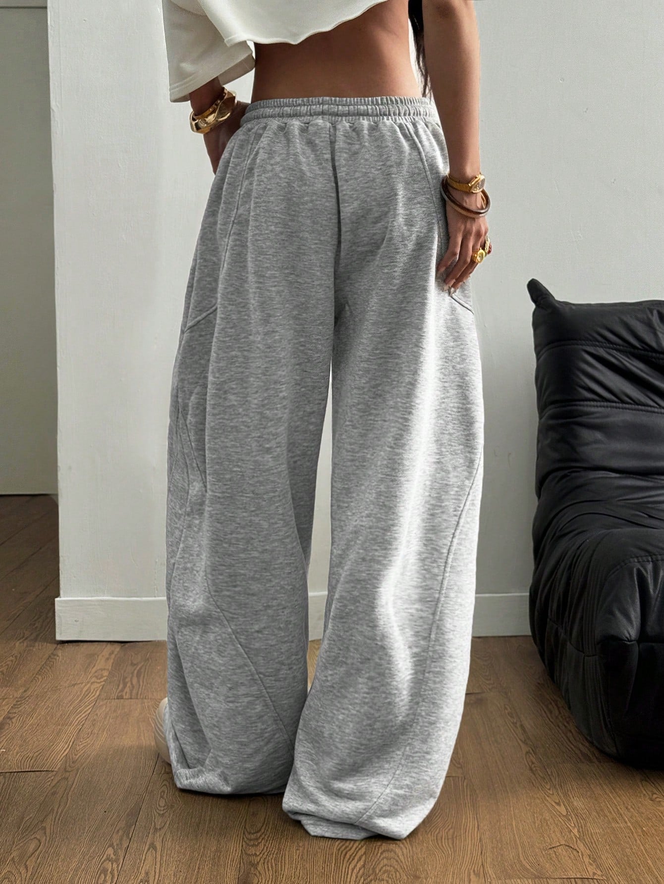 Coolane Women'S Fall/Winter Streetwear Going Out Back to School Break Oversized Elastic Waistband Comfortable Grey Scimitar Pants