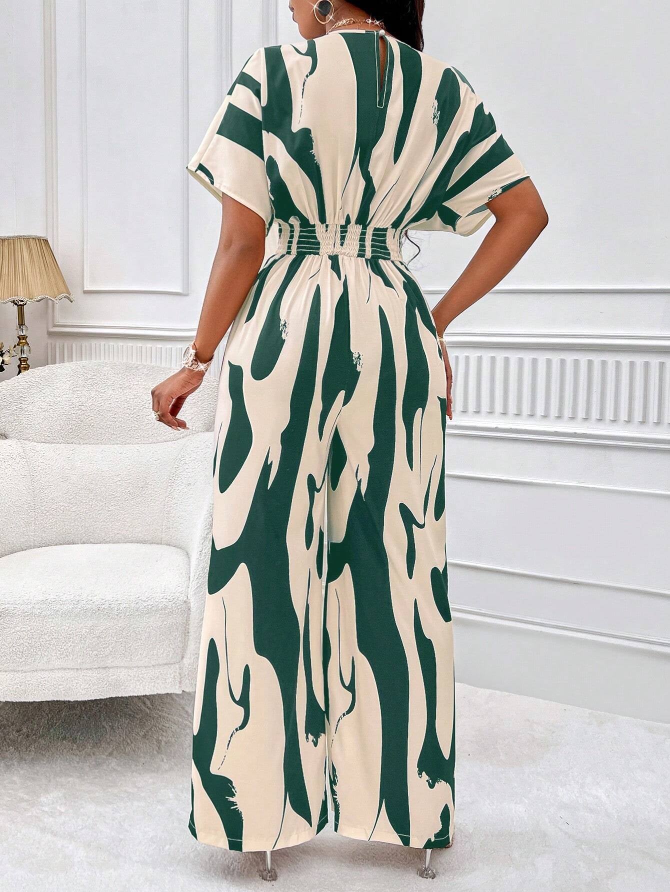 SOLERSUN Allover Print Batwing Sleeve Shirt Jumpsuit