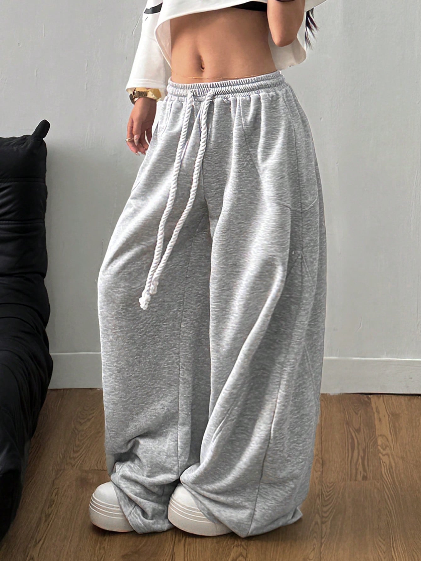 Coolane Women'S Fall/Winter Streetwear Going Out Back to School Break Oversized Elastic Waistband Comfortable Grey Scimitar Pants
