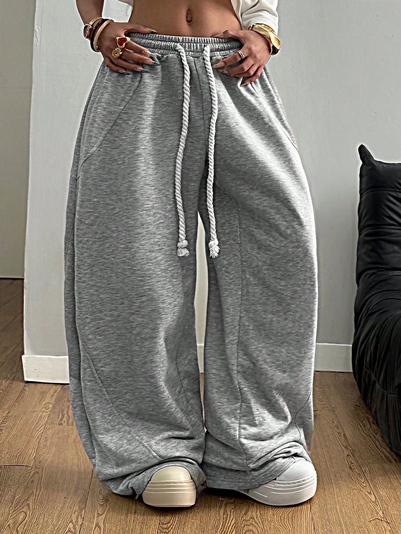 Coolane Women'S Fall/Winter Streetwear Going Out Back to School Break Oversized Elastic Waistband Comfortable Grey Scimitar Pants