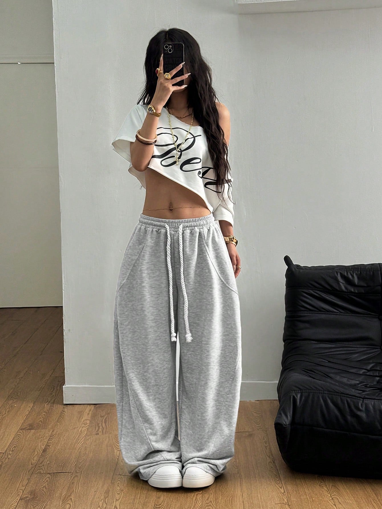 Coolane Women'S Fall/Winter Streetwear Going Out Back to School Break Oversized Elastic Waistband Comfortable Grey Scimitar Pants