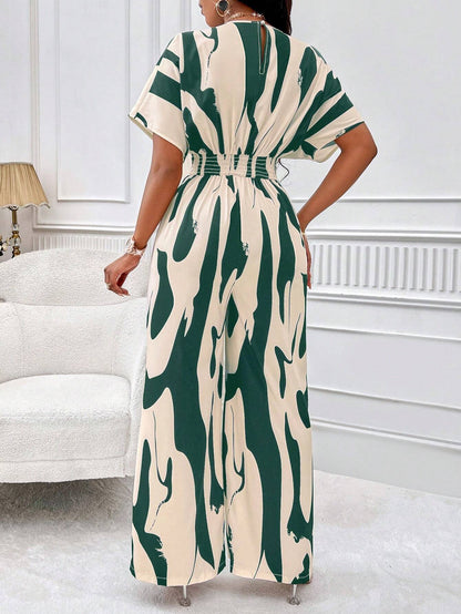 SOLERSUN Allover Print Batwing Sleeve Shirt Jumpsuit