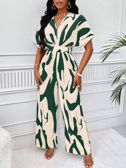 SOLERSUN Allover Print Batwing Sleeve Shirt Jumpsuit